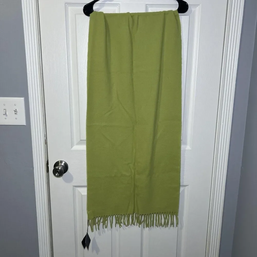 Manifattura Almar Scarf Women's One Size Green Lambswool Fringe Made Italy - Picture 10 of 11